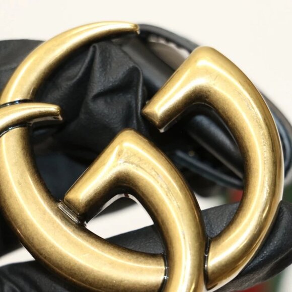 Gucci GG Marmont Web Belt Canvas Leather Size 70X30 - Green/Red/Black/Gold - Picture 10 of 14